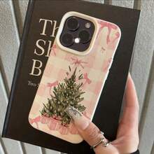 1pc TPU Material Cute Fresh Pink Plaid Christmas Tree Bow Gift Box Pattern Phone Case Compatible With IPhone/