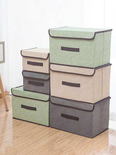 Waschbarer Leinen-Stoff Falt-CD-Aufbewahrungsbox, faltbare Behälter, Spielzeug-Organizer mit Deckel, Aufbewahrungskorb, Wäschekorb