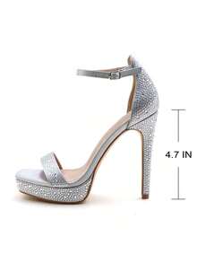 lunryet Women's Sparkly Rhinestone Platform High Heel Sandals - Open Toe Stiletto Heel Dress Shoes For Party Wedding Club Night NIA-1 - 銀色 - 查看 1
