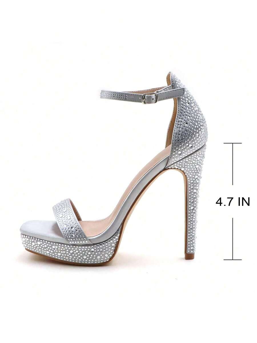 lunryet Women's Sparkly Rhinestone Platform High Heel Sandals - Open Toe Stiletto Heel Dress Shoes For Party Wedding Club Night NIA-1 - Bạc - Xem 1