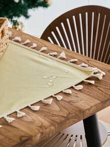 1pc Solid Color Waterproof Oilproof Tablecloth, Rustic American Country Style, Kitchen Decor, Rectangular Table Cover With Tassels, Suitable For Daily Use, Holidays, Sideboard, Desk, Microwave Oven Cover, Banquet, Coffee Table, Home Decor, Autumn Decor, Wedding Decor