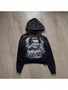 European And American Long-Sleeved Pullover Hoodie Sweatshirt Dark Retro Punk Printed Jacket Y2k Street  Ins - 黑色 - 查看 2