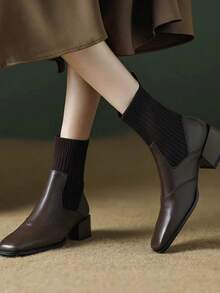 Chelsea High Heel Ankle Boots For Women, New Elastic Boots, Chunky Heel Skinny Sock Boots, Spring/Autumn