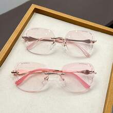2025 New Fashionable Women's Reading Glasses Square Frame Elegant Frameless Simple Rhinestone Exquisite Personalized Suitable For Office Wear Use +1.0-+4.0 - White - View 4