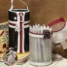 1 pieza Soporte para bolígrafos y estuche para lápices estilo americano 2 en 1, bolsa de almacenamiento de papelería minimalista y de alta calidad para estudiantes, de gran capacidad y portátil