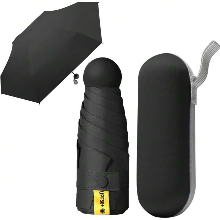 Paraguas de bolsillo, a prueba de lluvia y sol, mini paraguas plegable, protección UV, a prueba de viento y lluvia, ligero y portátil, con caja de almacenamiento, adecuado para llevar diariamente en bolsos o mochilas - Rosa - Ver 1