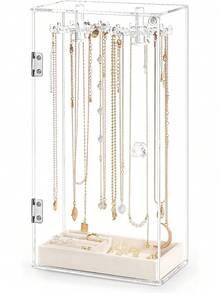 Soporte para Collar de Acrílico - Organizador de Collar Acrílico, Collares Transparente con 24 Ganchos, 360 Grados para Arete, Pulseras Colgantes, Aretes, Regalo para Mujeres - 1 - Ver 8