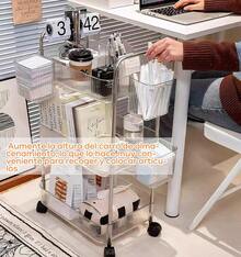 3 Niveles Carrito Organizador 4 Ruedas,Carrito Auxiliar para Estetica con 2 Cestas,Transparente Carrito de Servicio Almacenamiento,Ajustable Estante Carro Organizador para Cocina Baño Recamara ECYWE