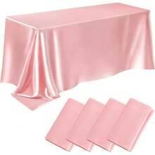 4 khăn trải bàn hình chữ nhật bằng vải satin kích thước 58 x 102 inch, chống bẩn và nhăn, có thể giặt được, vải mịn, khăn trải bàn bằng vải satin bóng thích hợp cho bàn ăn, đám cưới, sự kiện tiệc tùng (màu vàng hồng) - trắng - Xem 1