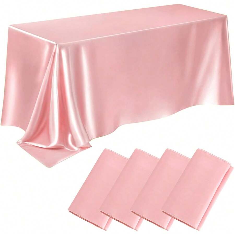 4 khăn trải bàn hình chữ nhật bằng vải satin kích thước 58 x 102 inch, chống bẩn và nhăn, có thể giặt được, vải mịn, khăn trải bàn bằng vải satin bóng thích hợp cho bàn ăn, đám cưới, sự kiện tiệc tùng (màu vàng hồng) - trắng - Xem 1