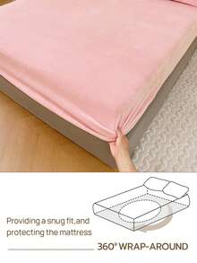 1pc Fitted Sheet, Bedding, Mattress Protector, Bed Cover, Comfortable Home Textile, Soft Mattress Pad, Solid Color Fitted Sheet, Deep Pocket Design, Fitted Sheet Only (No Pillowcase), Machine Washable, Bedding Gift, Suitable For Twin, Full, Queen, King Bed, Suitable For Autumn And Winter Decoration - Pink - View 5