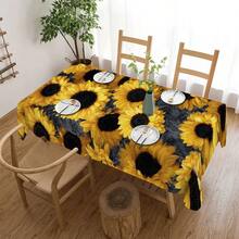 1pc Thanksgiving Creative Black Leaf & Sunflower Print Holiday Decorative Tablecloth, Absorbent Dirt-Resistant Dining Table Cover, Warm & Comfortable Home Decor Rectangular Sofa Cover