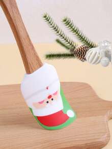 1/6 件圣诞硅胶抹刀圣诞老人麋鹿雪花雪人圣诞蛋糕抹刀带木柄用于烘焙和搅拌圣诞派对厨房用具 - 彩色 - 查看 6