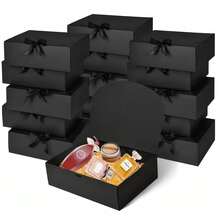 5 件套优雅黑色丝带礼盒套装 - 带蝴蝶结的礼盒、礼品盒、礼品纸盒，非常适合婚礼、求婚、生日、节日礼品包装、圣诞礼篮、万圣节、派对惊喜盒。
