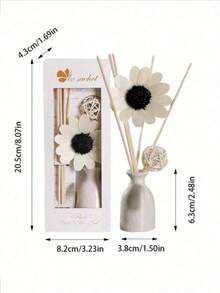 Flameless Home Fragrance Diffuser Set, (1 Bottle Fragrance Oil + 1 Ceramic Bottle + 5 Rattan Diffuser Sticks + 1 Rattan Ball + Dried Flowers) Long-Lasting Scent For Bedroom, Study, Bathroom, Living Room - Multicolor - View 3
