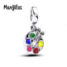 Manyilus 1 Stück Original 925 Sterling Silber Anhänger Perlen: Liebespfeil, Roter Diamant Blumenstrauß, Rosa Emaille Bass Gitarre, Pfanne mit Messer und Gabel, Katzenpfoten Knochen Stab, Rosa Herz mit Flügeln, Bunte Färbepinsel, Stern mit goldenem rundem Diamant Spirale