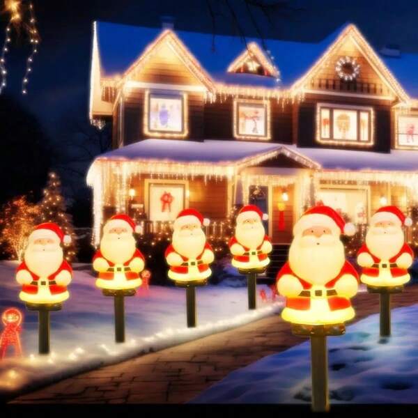 1 Set Of 5 Solar Powered Christmas Path Lights, Suitable For Christmas Lawn/Path/Fence/Sign Landscape Decoration Lights, Outdoor Garden Lawn Christmas Atmosphere Lights, Christmas Decorations, Christmas Tree Gifts, Thanksgiving, Wedding, Home Decor, Autumn Decor, Birthday Decor, Party Supplies, Indoor Outdoor Garden Holiday Decor, Halloween Decor, Wall Decor, Halloween Accessories