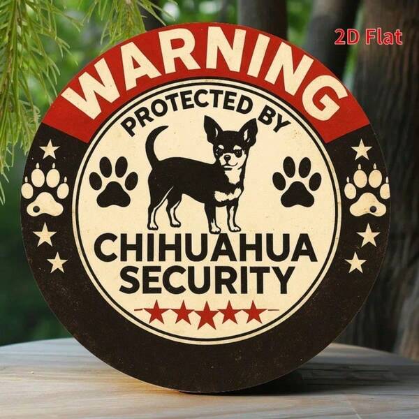 1 Stück witziges "Beschützt von Chihuahua" Metallschild - Vintage Haustier Dekoration, roter Rand, abgerundetes Design - geeignet für Haustür, Wohnzimmer, Schlafzimmer, Veranda - keine Elektrizität nötig, einfach aufzuhängen - ideales Einweihungsgeschenk für Hundeliebhaber, humorvolle Heimdekoration, verspielter Stil, Wandkunst, strukturierte Oberfläche, 2D flach, perfekte Raumdekoration