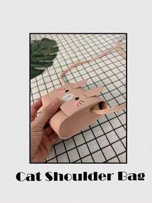 1 pezzo Borsa a tracolla mini con espressione di gattino carino, borsa a quadrato piccolo, borsa a spalla versatile e leggera con chiusura a ribaltina, adatta per monete, viaggi, vacanze, shopping, attività all'aperto, festival, regali per bambini, colore solido in pelle PU elegante, cartone animato casual, perfetta per conservare le chiavi per bambini, studenti, ragazze, amici, accessori da viaggio - Multicolore - Visualizzare 5