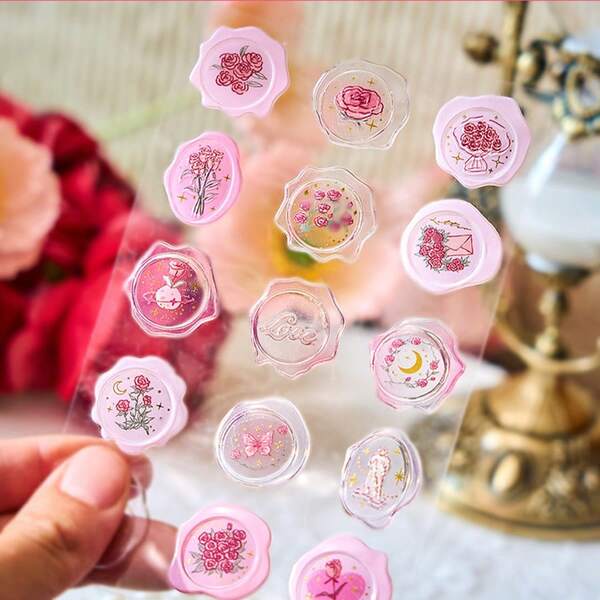 60/15 piezas de pegatinas de cera de sellado en caliente 3D, forma de sello retro, pegatinas de sello de cera retro, serie de rosas marinas, pegatinas de diario de mano con goteo de cera de sellado tridimensional, pegatinas decorativas de sellado de sobres DIY, etiquetas de sellado de sobres decorativos de papelería DIY, adecuadas para scrapbooking DIY, elaboración de tarjetas, invitaciones, sellado de sobres, elaboración de diarios de mano