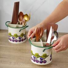 NYKAINMAN 1 Stück Vintage Besteckaufbewahrung aus Gusseisen mit 4 Fächern - Löffel, Gabel und Essstäbchen Eimer, Küchen Abtropfkorb Aufbewahrungsregal, Küchenutensilien, Weihnachten, Muttertag, Valentinstag - Verschiedenfarbig - Übersicht 12