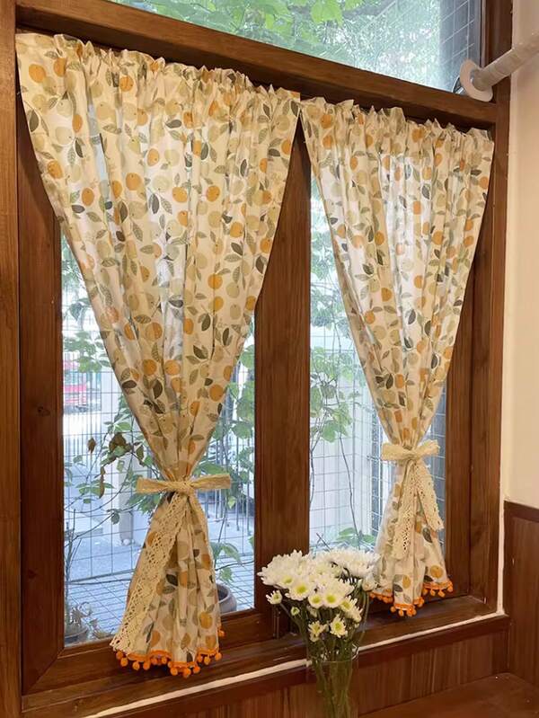 1pc French Orange Bedroom/Kitchen Curtain