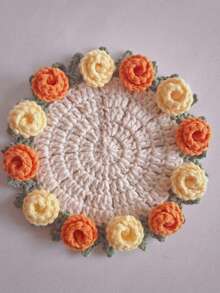 Handmade Rose Flower Bouquet Coaster, Soft Crochet Texture, Creative Gift For Handcraft Lovers, Home Decor, Graduation Season, Cute And Warm