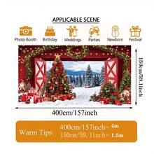 1pc Christmas Barn Backdrop, Christmas Gift Box Christmas Tree, Pine Forest Design For Christmas Party Decoration Banner, Birthday Party Background Decoration, Portrait Photography Background, Multiple Sizes Can Be Selected