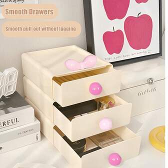 3 st stapelbara skrivbordslådor med fjärilsrosett, mångsidig plastförvaringsbehållare för kontor, smink och kontorsmaterial, platsbesparande lösning för röran, kompakt för studenthem, hem eller kontor, tillbaka till skolan, skrivbords- och lådorrangör för förvaring i hemmet