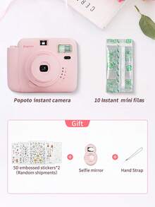 popoto Popoto Instant Camera Bundle With Instant Mini Films, One-Touch Operation, Selfie Mirror, Retro Design,For Beginners, Features A Built-In Flash, A Center-Axis Viewfinder, And Develops Photos In 30 Seconds, With 10 Instant Mini Films.(Not Include Battery)