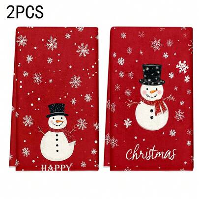2pcs/100pcs Christmas Snowman Pattern Dishcloths, Suitable For Restaurants, Kitchens, Bathrooms, Daily Decoration, Daily Family Party Decoration, Home Decoration, And Brightly Colored Household Items. It Can Be Given As A Gift