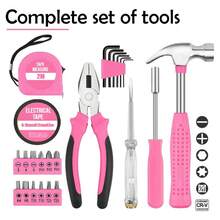 24 Piece Home DIY Tool Kit Pink Home Improvement Tool Set With Hammer, Screwdrivers, Pliers, Wrenches, Tape Measure, Storage Case And More For Household, Office Garage General Repair Small Hand Tool