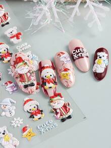 Cartoon Santa Claus Christmas Nail Stickers 5D Cute Elk Penguin Deer Winter Snowflake Snowman Bear Red White Striped Hats Gloves Christmas Design DIY Nail Decorations