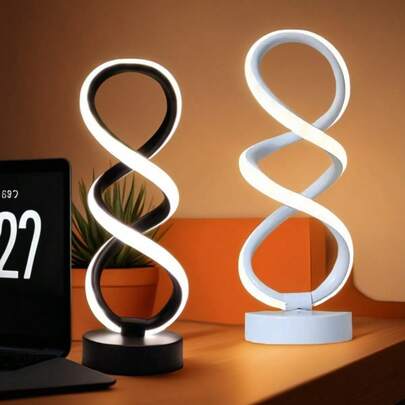 1pc Spiral LED Desk Lamp, Modern Minimalist Design, 3-Color Adjustable Light, Suitable For Bedroom And Living Room, USB Powered, Metal And Plastic Structure