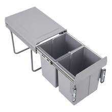 400 Cabinet Double Pull-Out Waste Bin, Under Sink Sliding Trash Can With Door Linkage Panel, 40L Dual Compartment Kitchen Recycling Garbage Bin For Built-In Cabinet Installation - Grey - View 10