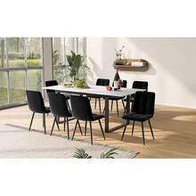 Telescopic Dining Table (120-160cm), Extendable Dining Table, Space-Saving Kitchen Table, Black Crossed Iron Legs, For Kitchen And Living Room, White Marble Dining Table