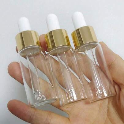 3个装玻璃精油滴管瓶，透明玻璃小液体瓶，带玻璃滴管，金色瓶盖，旅行香水化妆品玻璃瓶