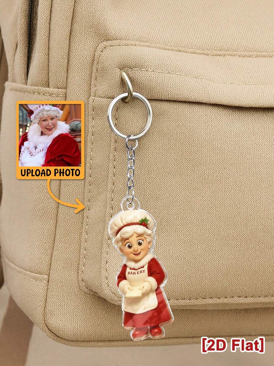 Customized 2D Christmas-Themed Character Model With Santa Hat, Rendered Based On Uploaded Photo, Personalized Keychain Gift For Family And Friends