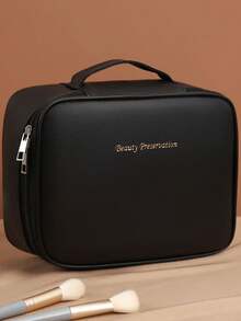 1pc Large Capacity Multi-Layer Compartment Multifunctional Makeup Bag, Summer Travel Organizer Bag, PU Waterproof Leather Zipper Closure Handheld Portable Makeup Storage Bag, Suitable For Valentine's Day Gift, Mother's Day Gift, Wedding Gift, Bridesmaid Gift, Travel Essentials Bathroom Accessories Back To School