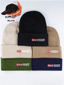 MLFO Norwegian Outdoor Letter Embroidered Knit Beanie, Soft Acrylic Brimless Hat, Nordic Style Christmas Gift, Minimalist Nordic Stroll, Unisex Autumn/Winter Warm Hat, Lightweight & Breathable - ARITZIA - View 2