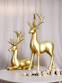 2pcs Gold Decorative Figurines, Gold Couple Reindeer, Angel, Small Gold Elephant, Suitable For Living Room, Wine Cabinet, Hotel, Restaurant Table Decor, Also Can Be Valentine's Day Gift