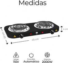 Raganet, Parrilla Electrica de 2 Quemadores, Estufa Plegable de 2000 Watts, Calentamiento Uniforme, Proteccion de Sobrecalentamiento y Termostato Automatico (negro) - negro - Ver 3