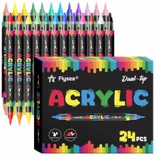 Acrylic Paint Markers,24 Colors Automatic Ink Control Dual Tip (Brush & Fine) Water-Based,Strong Covearge,For Black Paper & Rock Painting Acrylic Paint Markers For DIY Crafts, Scrapbooking, Glass, Wood