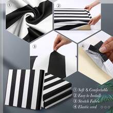 Newwiee 8pcs Patio Stretch Cushion Covers Stripe Outdoor Cushion Covers Replacement Patio Furniture Couch Slipcover Sofa Chair Seat, Thin Fabric Breathable Soft Flexibility Protector(Black White)