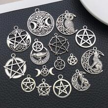 15pcs Silver SAntique Silver Pentagram Charm Hollow Vintage Pendant For DIY Bracelet Necklace Earrings Jewelry Making Craft Accessories