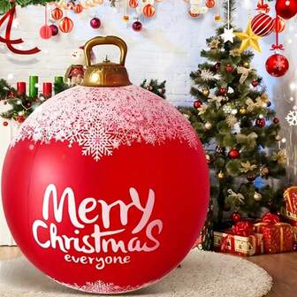 Inflatable Christmas Ball 60CM Large Outdoor Christmas Inflatable Ball Giant Blow Up Ball Decorations Reusable Santa Snowman Inflatables Ball Decorations For Xmas Yard Garden Decor