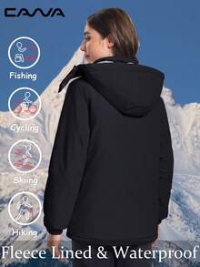 Cavva 女士保暖防水防风滑雪多口袋连帽冬装外套徒步露营登山防风夹克 - 黑色 - 查看 4