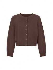 Cardigan en tricot pour femmes, automne/hiver, nouveau style - retour à l'école - hauts basiques confortables - cardigan chic minimaliste casual - cardigan en tricot à col rond avec boutons - bureau - hauts pour sortir - voyage aéroport - Noël - Nouvel An