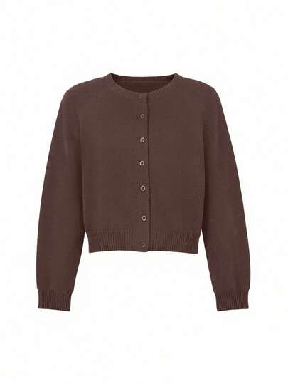 Suéter de punto para mujer de otoño/invierno, nuevo estilo de moda - Vuelta al colegio - Tops básicos acogedores - Cárdigan minimalista de estilo casual elegante - Suéter de punto con cuello redondo y botones - Atuendos de oficina para mujer - Tops para salir - Atuendo de viaje para el aeropuerto - Navidad - Año Nuevo