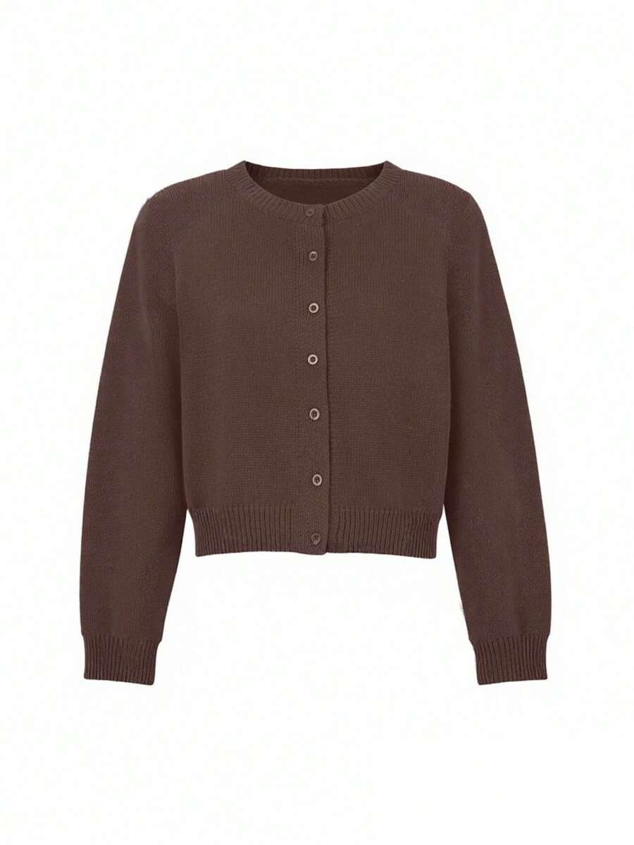 Cardigan en tricot pour femmes, automne/hiver, nouveau style - retour à l'école - hauts basiques confortables - cardigan chic minimaliste casual - cardigan en tricot à col rond avec boutons - bureau - hauts pour sortir - voyage aéroport - Noël - Nouvel An